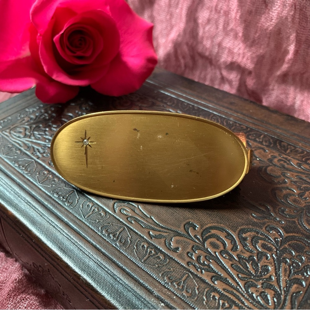 Vintage Mid Century Diamond Studded Lip view Lipstick Mirror and Holder
